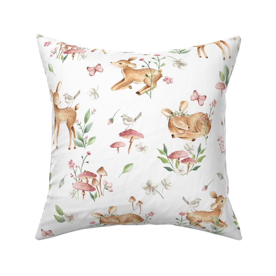 Large Baby Deer with flowers white / Fabric | Spoonflower