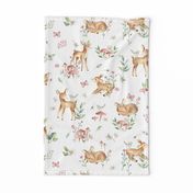 Large Baby Deer with flowers  white / Woodland Deer / Forest Animals/ Nursery Fabric