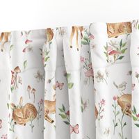 Large Baby Deer with flowers  white / Woodland Deer / Forest Animals/ Nursery Fabric