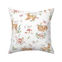 Large Baby Deer with flowers  white / Woodland Deer / Forest Animals/ Nursery Fabric