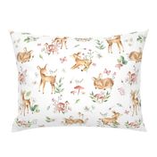 Large Baby Deer with flowers  white / Woodland Deer / Forest Animals/ Nursery Fabric