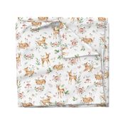 Large Baby Deer with flowers  white / Woodland Deer / Forest Animals/ Nursery Fabric