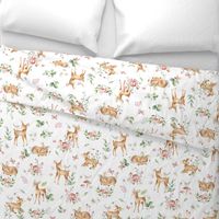 Large Baby Deer with flowers  white / Woodland Deer / Forest Animals/ Nursery Fabric