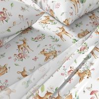 Large Baby Deer with flowers  white / Woodland Deer / Forest Animals/ Nursery Fabric