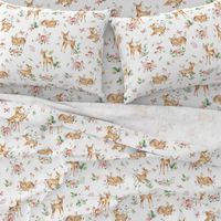 Large Baby Deer with flowers  white / Woodland Deer / Forest Animals/ Nursery Fabric