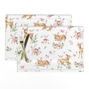 Large Baby Deer with flowers  white / Woodland Deer / Forest Animals/ Nursery Fabric