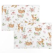 Large Baby Deer with flowers  white / Woodland Deer / Forest Animals/ Nursery Fabric