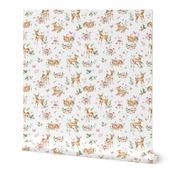 Large Baby Deer with flowers  white / Woodland Deer / Forest Animals/ Nursery Fabric