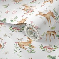 Large Baby Deer with flowers  white / Woodland Deer / Forest Animals/ Nursery Fabric