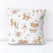 Large Baby Deer with flowers  white / Woodland Deer / Forest Animals/ Nursery Fabric