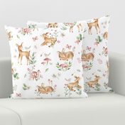 Large Baby Deer with flowers  white / Woodland Deer / Forest Animals/ Nursery Fabric