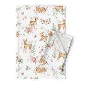 Large Baby Deer with flowers  white / Woodland Deer / Forest Animals/ Nursery Fabric