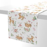 Large Baby Deer with flowers  white / Woodland Deer / Forest Animals/ Nursery Fabric