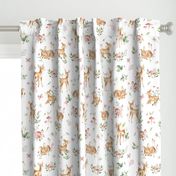 Large Baby Deer with flowers  white / Woodland Deer / Forest Animals/ Nursery Fabric