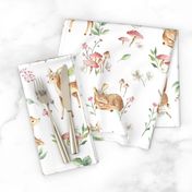 Large Baby Deer with flowers  white / Woodland Deer / Forest Animals/ Nursery Fabric