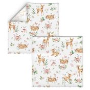 Large Baby Deer with flowers  white / Woodland Deer / Forest Animals/ Nursery Fabric