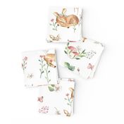 Large Baby Deer with flowers  white / Woodland Deer / Forest Animals/ Nursery Fabric