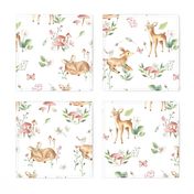 Large Baby Deer with flowers  white / Woodland Deer / Forest Animals/ Nursery Fabric