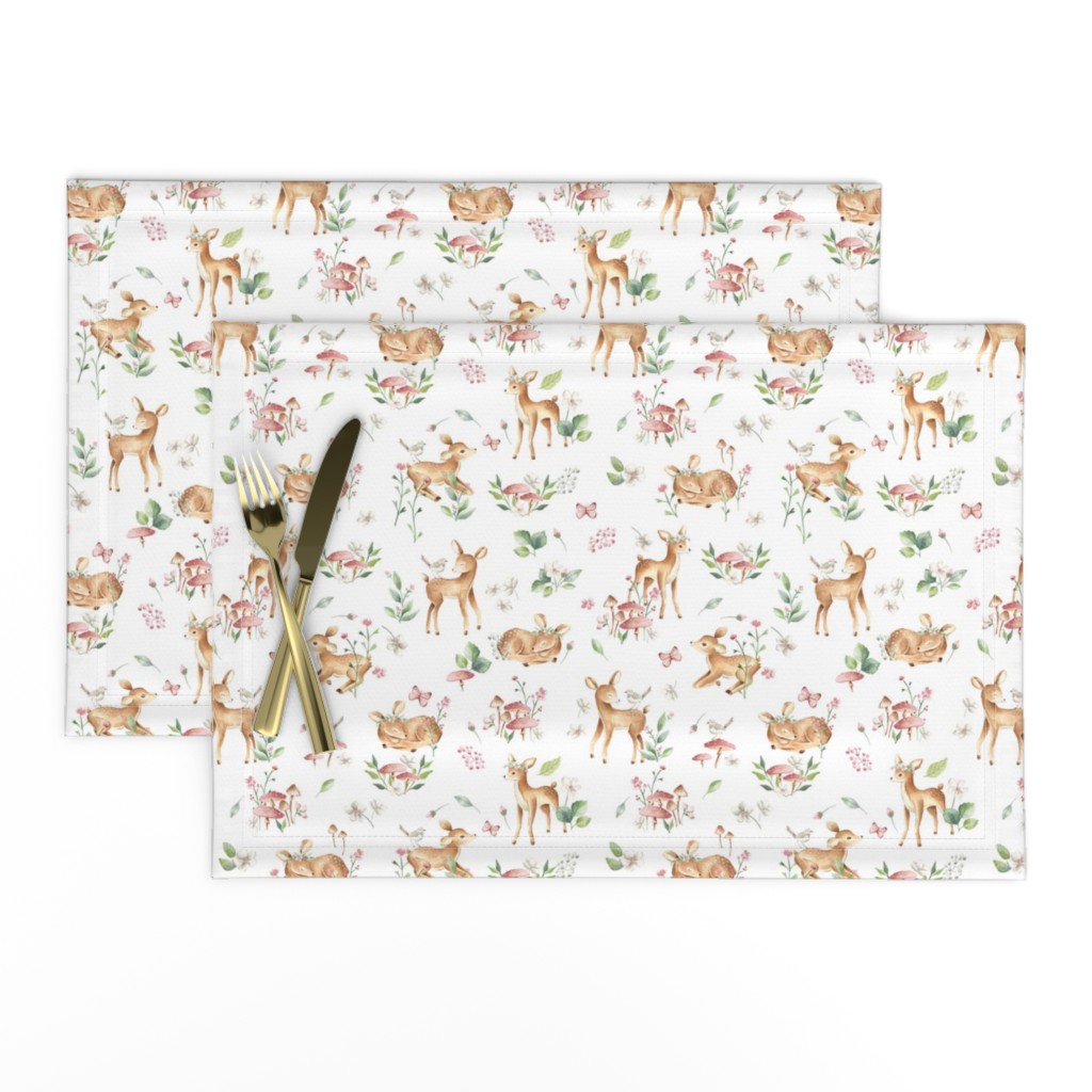 Small- Baby Deer with flower- white / Woodland Deer / Forest Animals/ Nursery Fabric