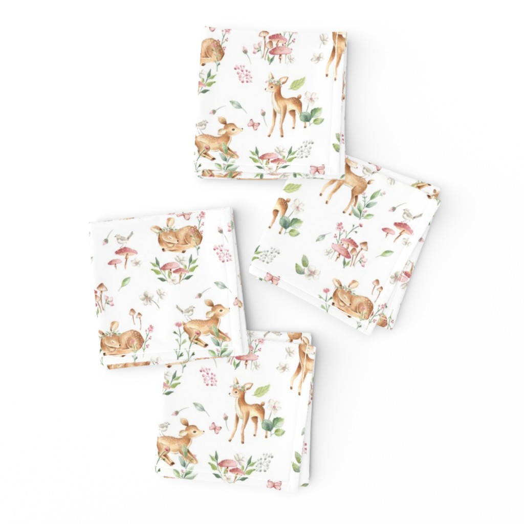 Small- Baby Deer with flower- white / Woodland Deer / Forest Animals/ Nursery Fabric