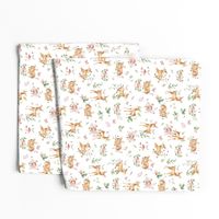 Small- Baby Deer with flower- white / Woodland Deer / Forest Animals/ Nursery Fabric