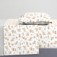 Small- Baby Deer with flower- white / Woodland Deer / Forest Animals/ Nursery Fabric