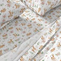 Small- Baby Deer with flower- white / Woodland Deer / Forest Animals/ Nursery Fabric