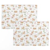 Small- Baby Deer with flower- white / Woodland Deer / Forest Animals/ Nursery Fabric