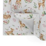 Small- Baby Deer with flower- white / Woodland Deer / Forest Animals/ Nursery Fabric