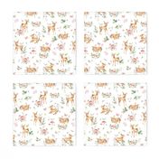 Small- Baby Deer with flower- white / Woodland Deer / Forest Animals/ Nursery Fabric