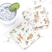 Small- Baby Deer with flower- white / Woodland Deer / Forest Animals/ Nursery Fabric