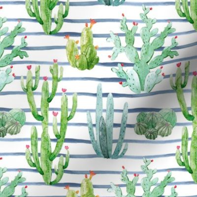 6" Watercolor Desert Cactus // Blue Stripes