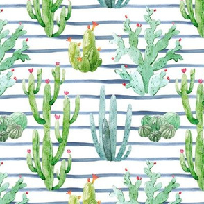 6" Watercolor Desert Cactus // Blue Stripes