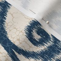 Ikat,Crackled Scrolled Cream Navy