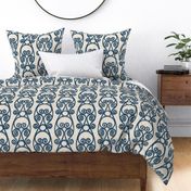 Ikat,Crackled Scrolled Cream Navy