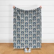 Ikat,Crackled Scrolled Cream Navy