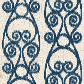 Ikat,Crackled Scrolled Cream Navy