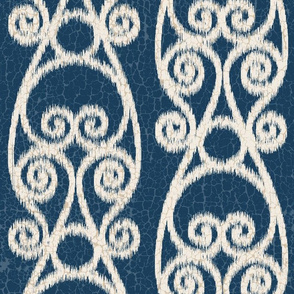 Ikat Crackled Scrolled Navy Cream