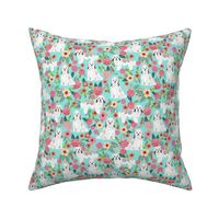 havanese floral fabric dogs and flowers design - aqua