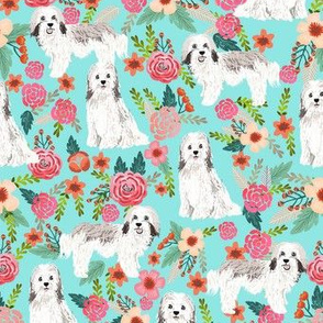 havanese floral fabric dogs and flowers design - aqua