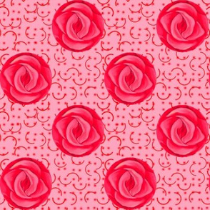 Dark Pink Rose Polka Dots on Semicircle Background