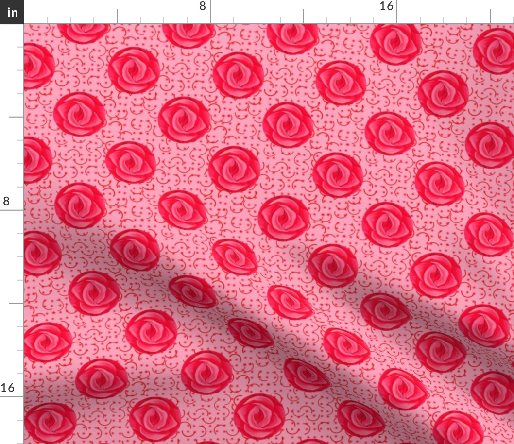 Dark Pink Rose Polka Dots on Semicircle Background