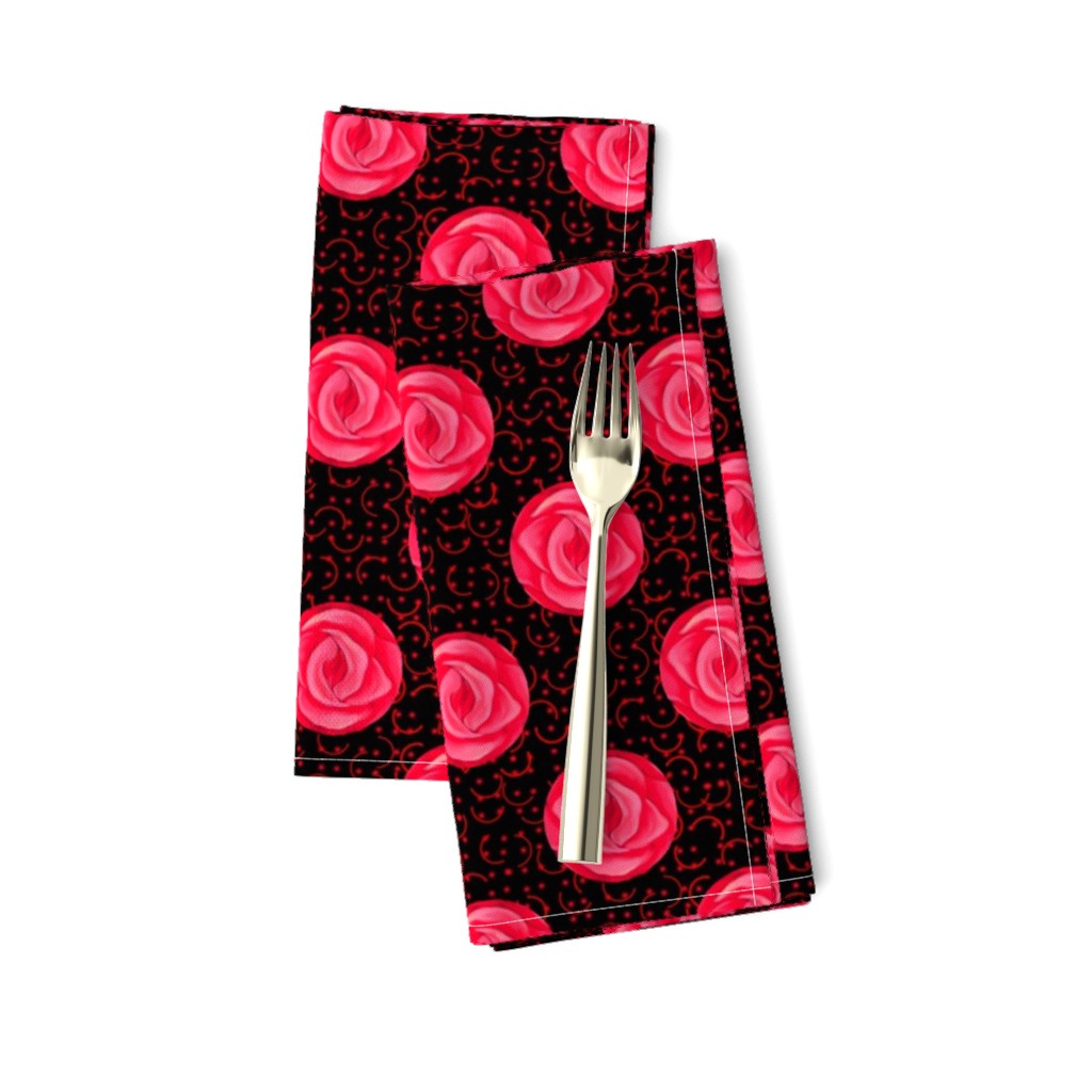 Dark Pink Rose Polka Dots on Black