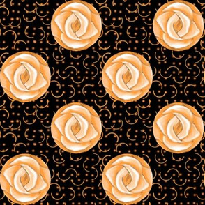 Peach Polka Dot Roses on Black