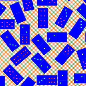 Blue Dominoes Pattern on Gingham