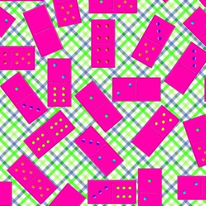 Pink Dominoes Pattern on Gingham