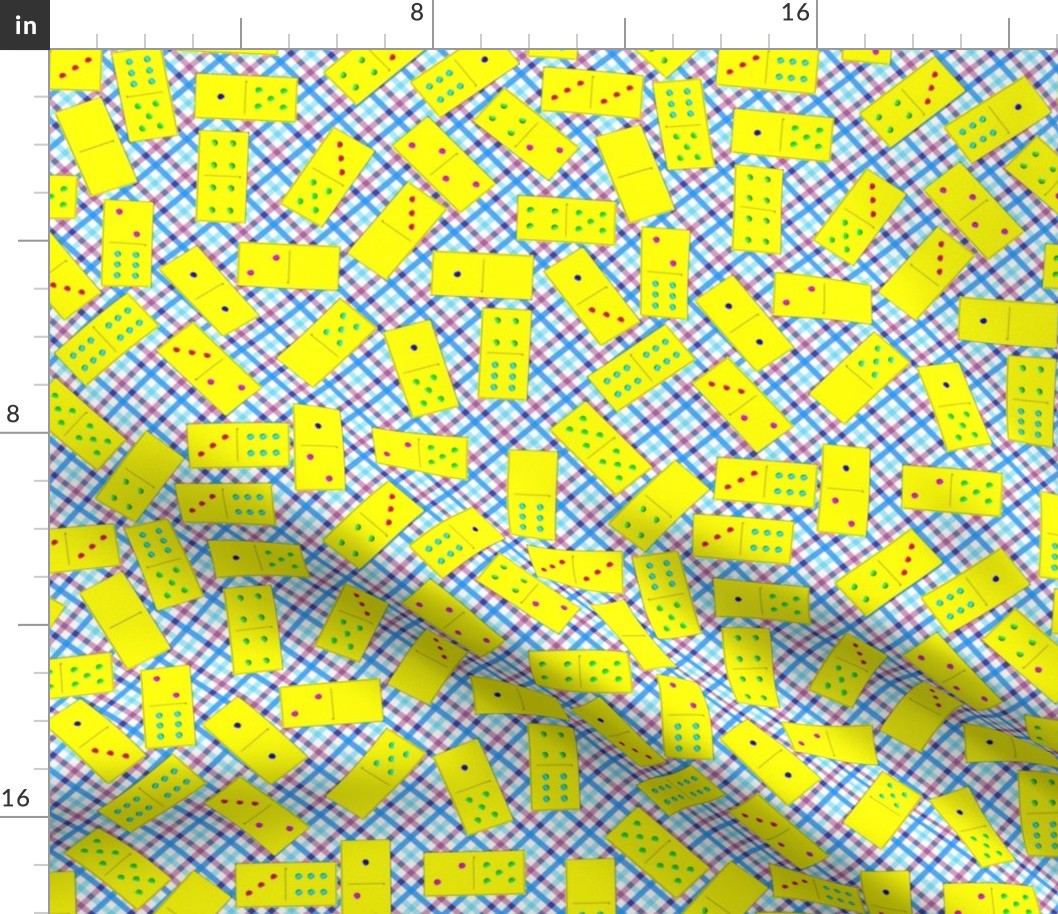 Yellow Dominoes Pattern on Gingham