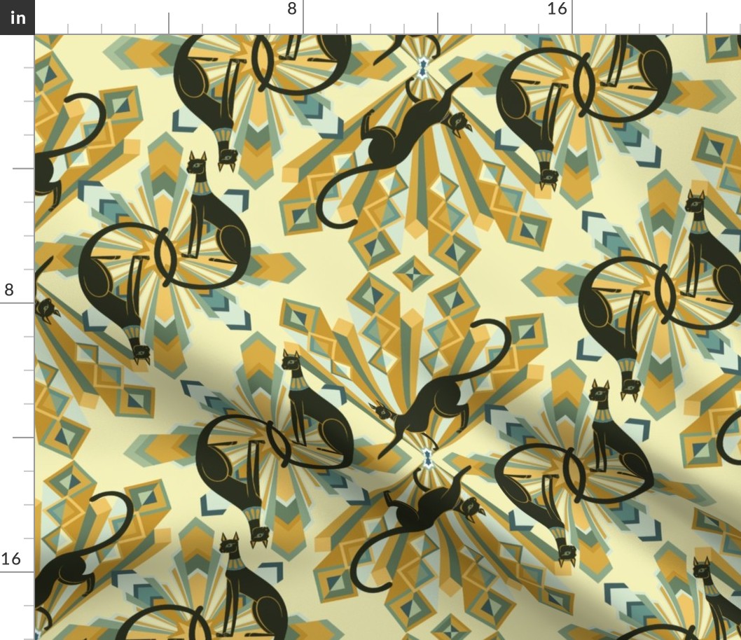 Art Deco Cats in Gold Fat Quarter Size