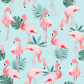 Watercolor Mint Flamingos