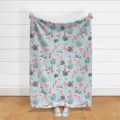 Watercolor Mint Flamingos - BIG